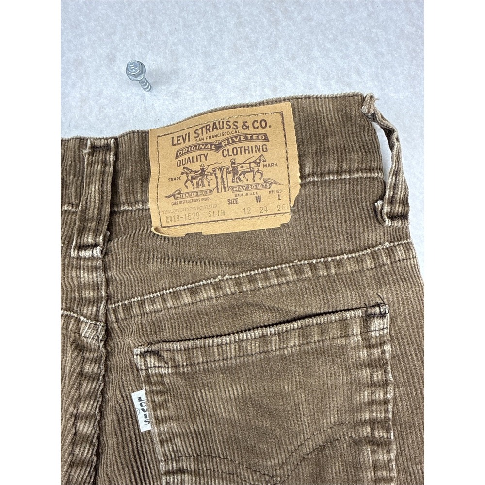Vintage Levis 419-1529 Brown Corduroy Slim Fit Pants Made in USA 24x26 White Tab - Picture 3 of 16
